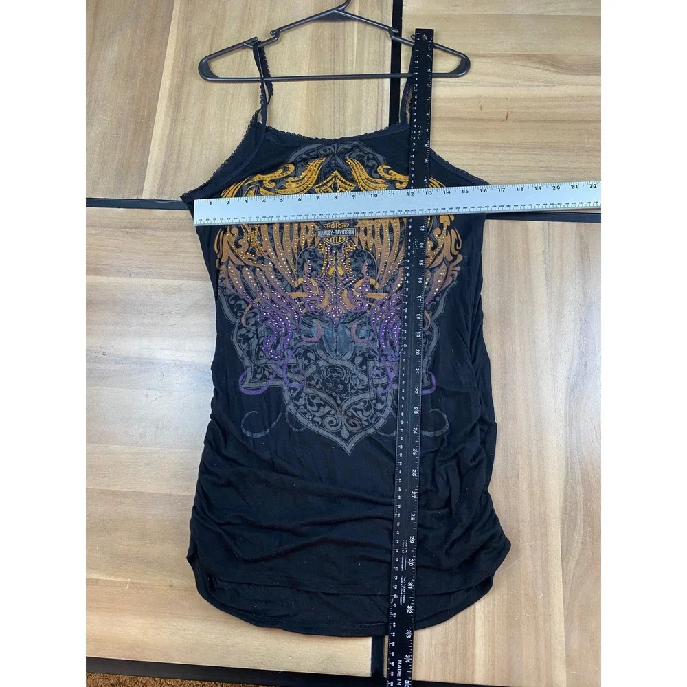 Harley-Davidson Womens Embellished Graphic Tank Top Black Lace Trim Studded XL - Picture 5 of 5